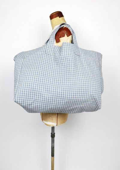 Cotton fabric, USA, Blue check fabric, Bag,Brown.remake