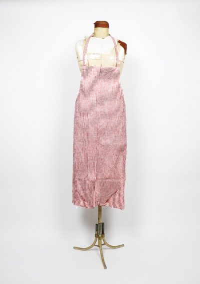 French linen fabric, red check, Apron, Brown.remake