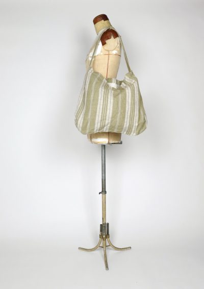 vintage linen, french ticking fabric, brown.remake bag
