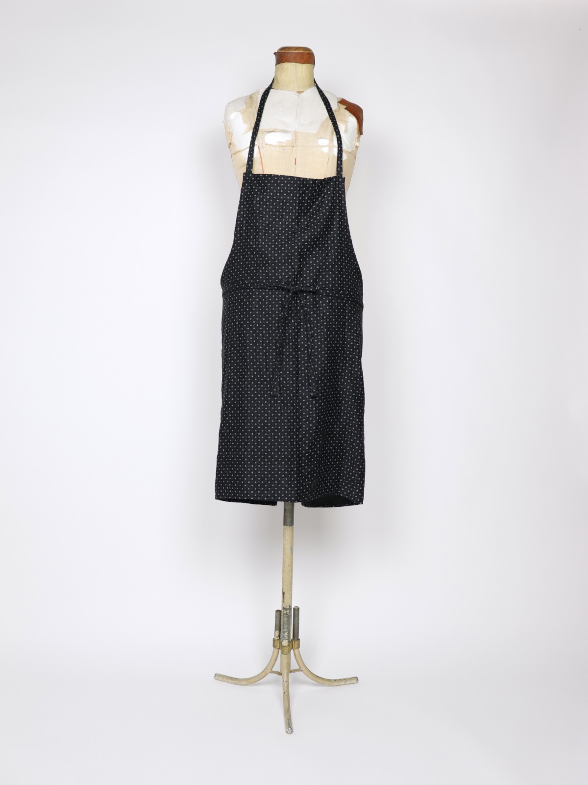 Dead stock french fabric apron, french black printted patern fabric, brown.remake apron