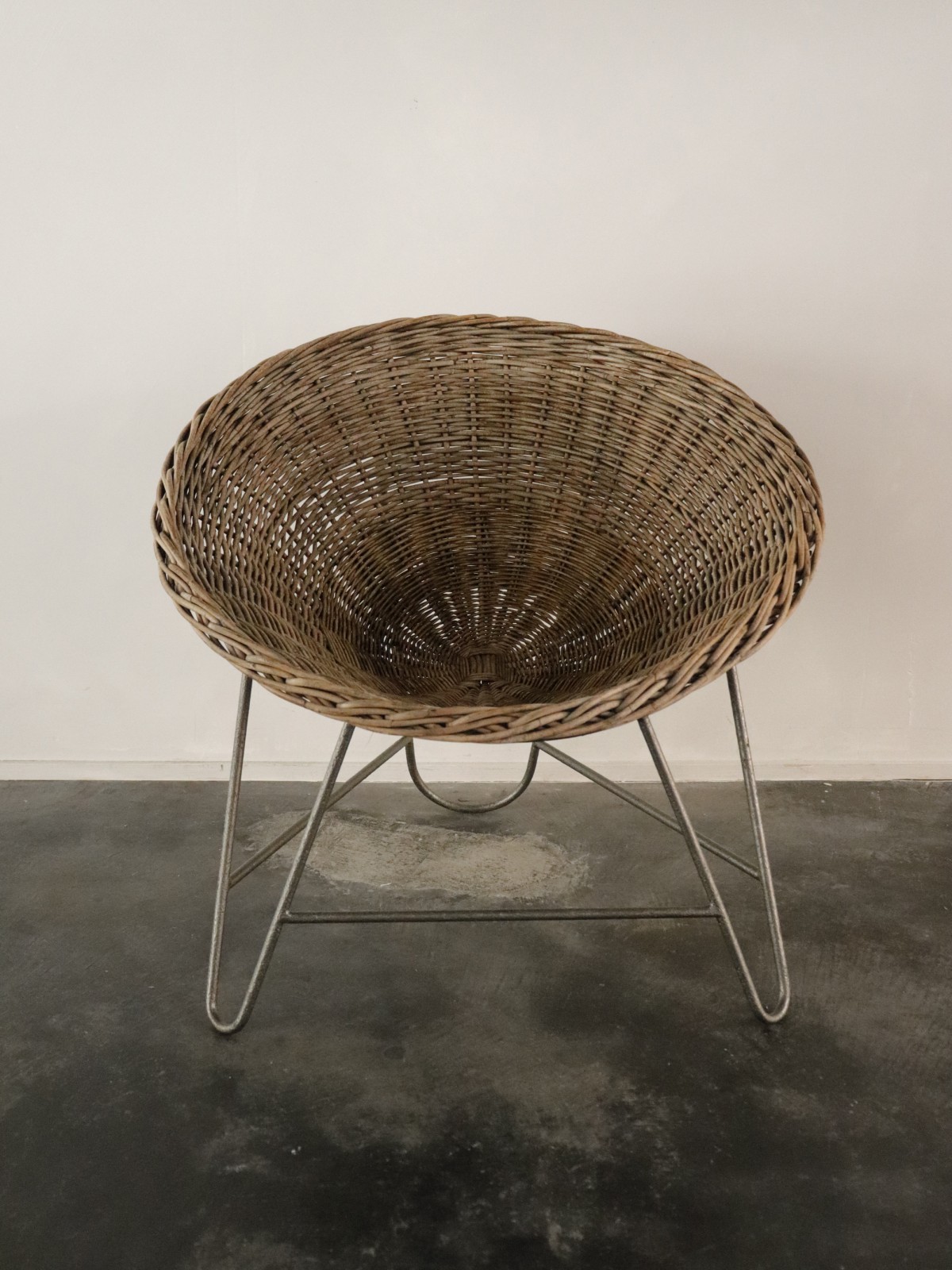 1950's rattan basket chair, germany, vintage chair