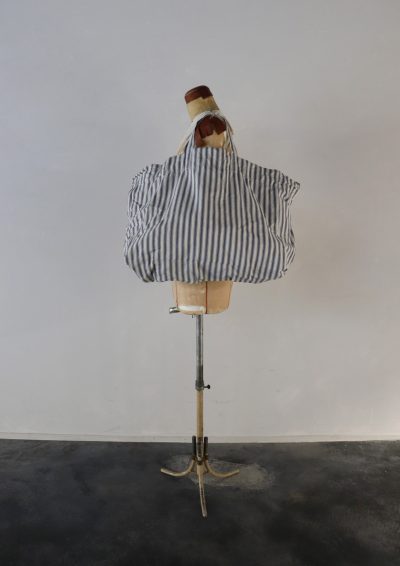 vintage french cotton fabric, ticking fabric, bag, brown.remake