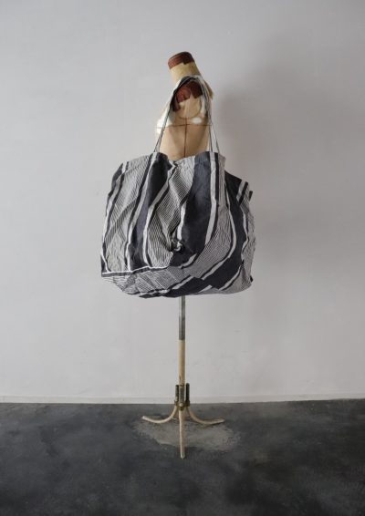 ticking fabric, french cotton, bag, brown remake, france