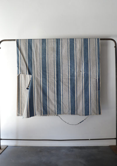 Indigo ticking cotton fabric,France,Vintage