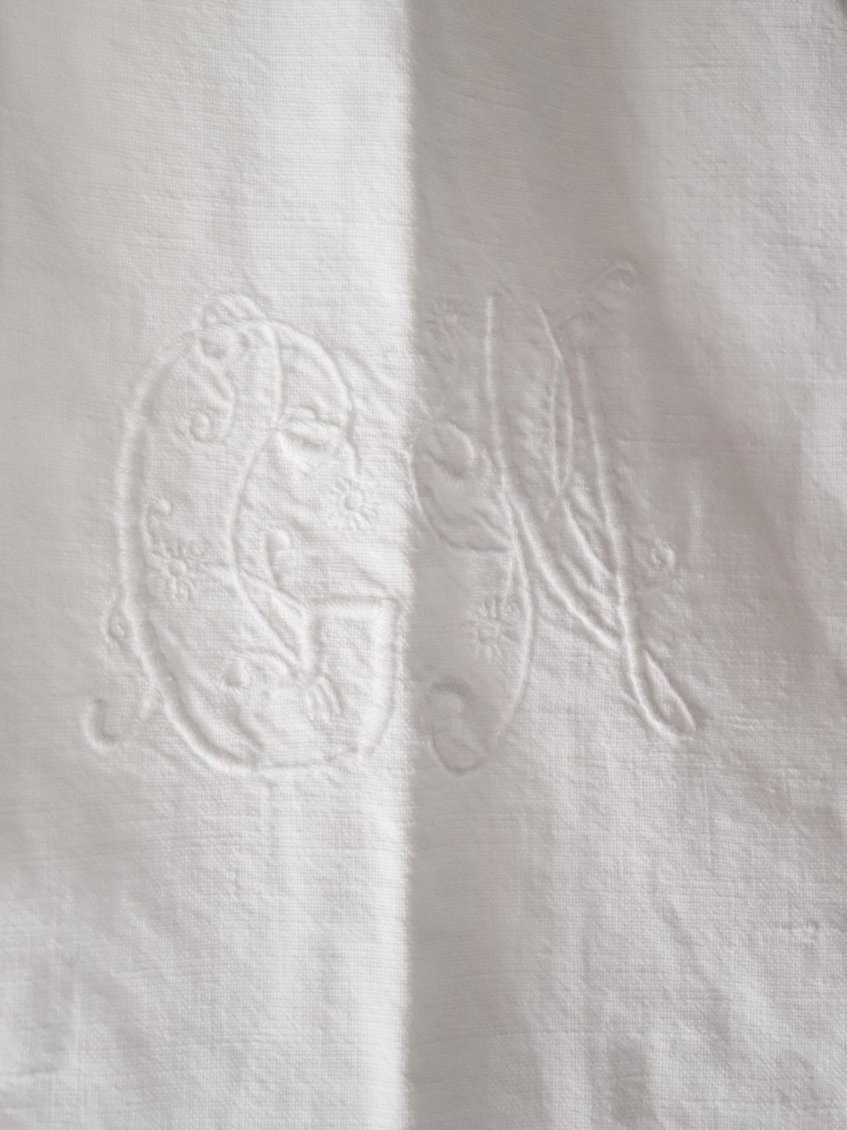 Vintage,linen,fabric,france,lace,embroidery,monogram