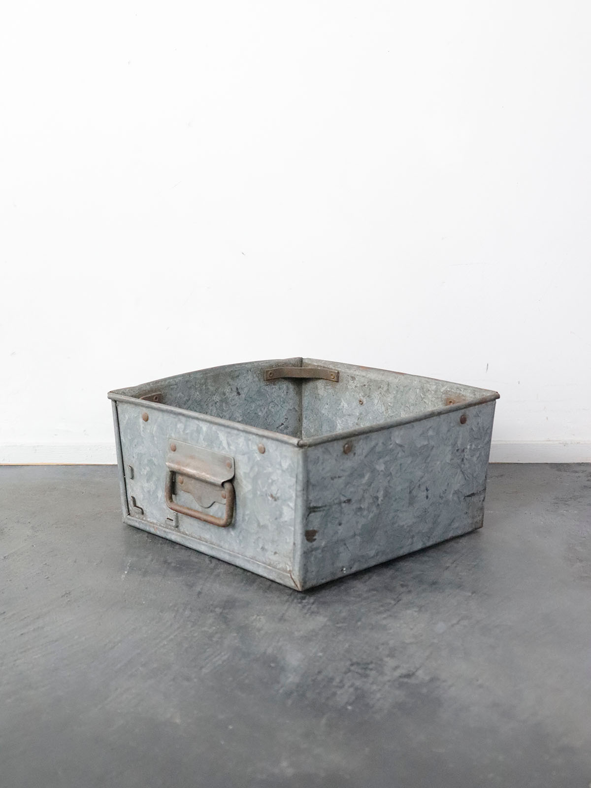aluminum crate,stacking,England,vintage,factory,industrial