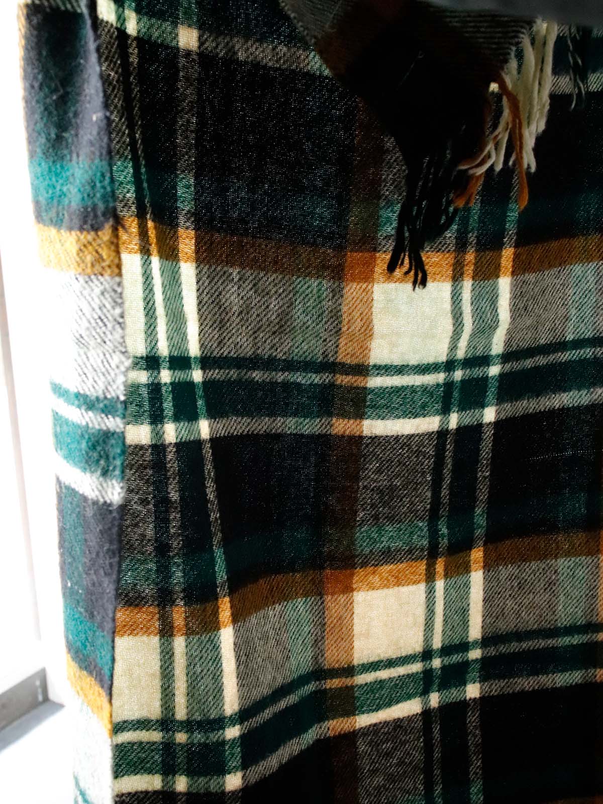 Troy,wool check shawl,vintage,USA