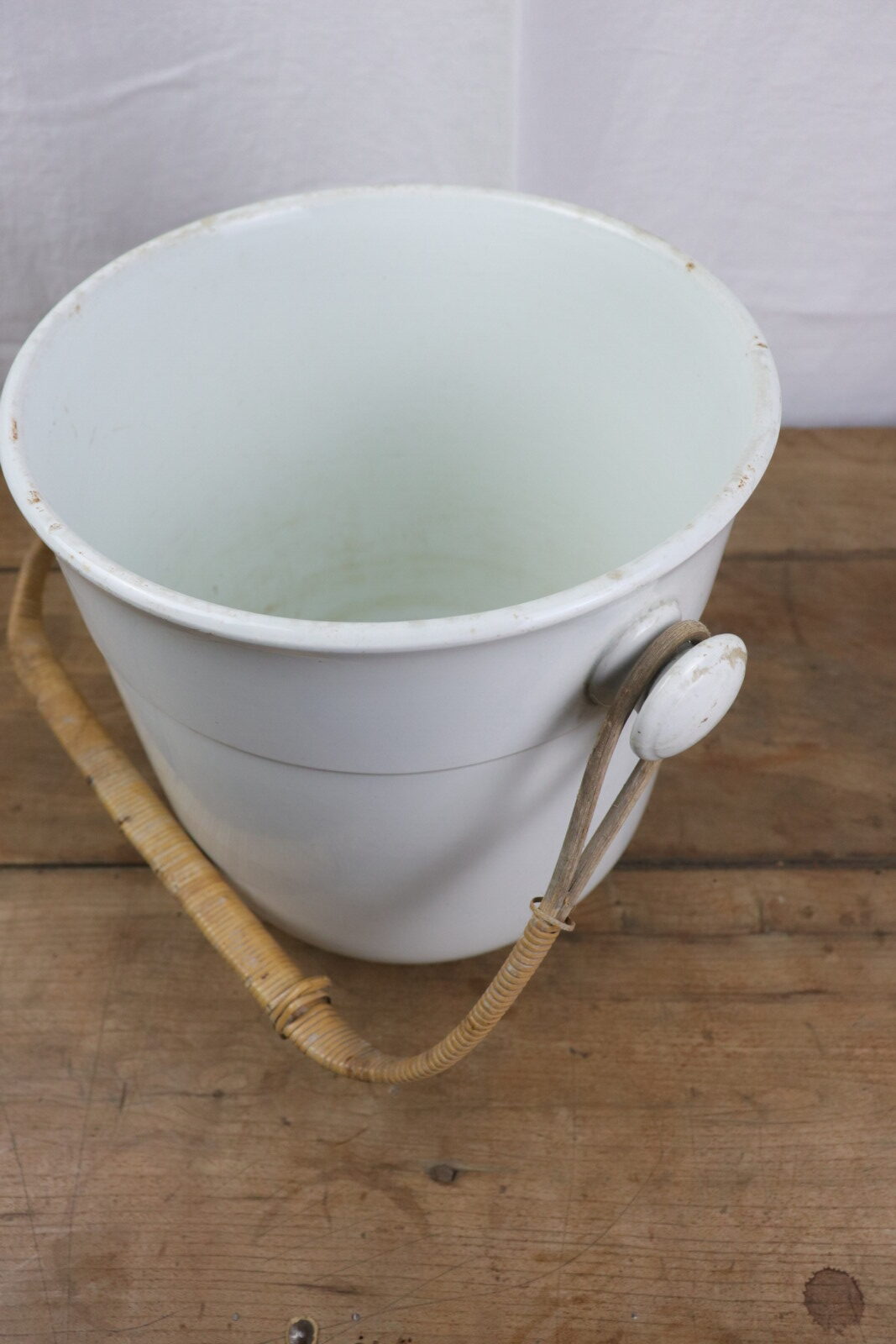 pottery ice bucket,wine cooler,france,antique,pottery x rattan bucket