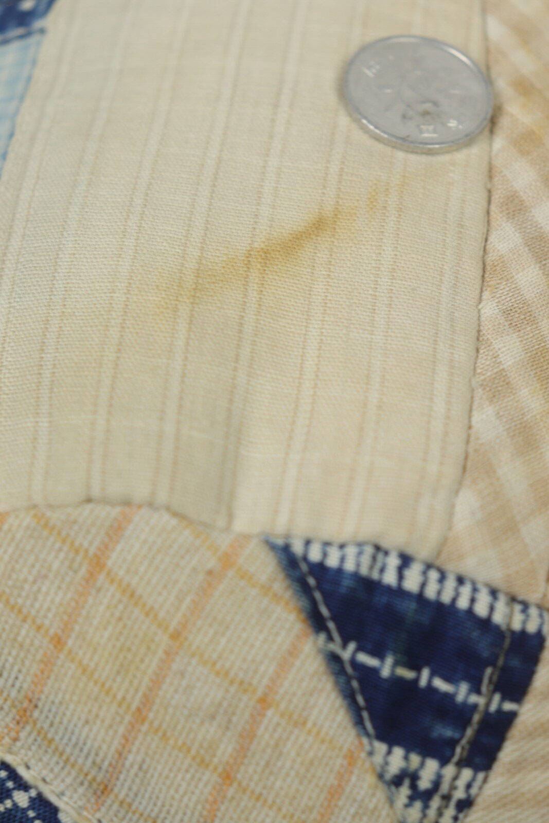 vintage,crazy quilt,cushion,BROWN.remake,indigo fabric,USA
